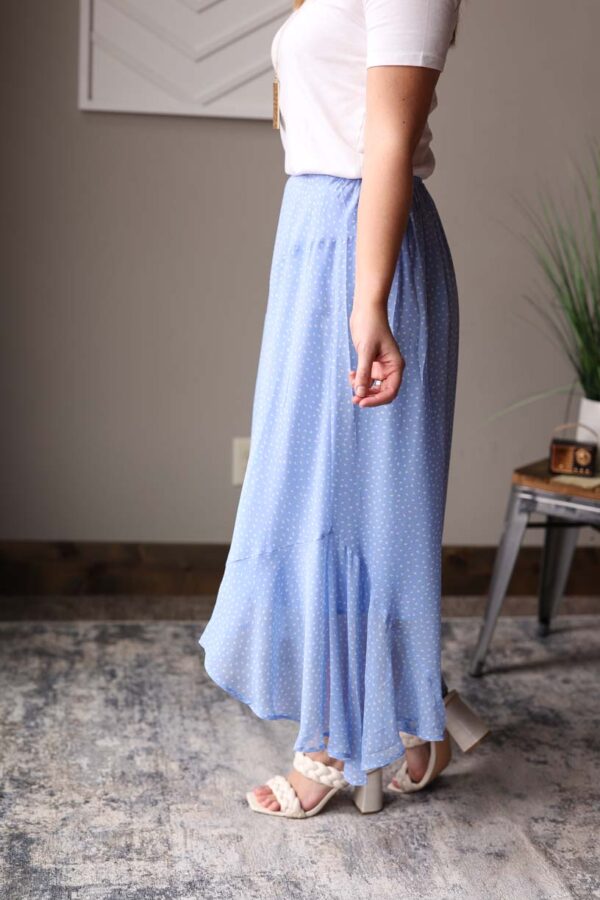 Spring Blue Ivory Polka Dot Hi-Low Skirt
