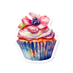 Watercolor Floral Cupcake Sticker