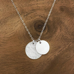 Forged sterling silver double disk necklace