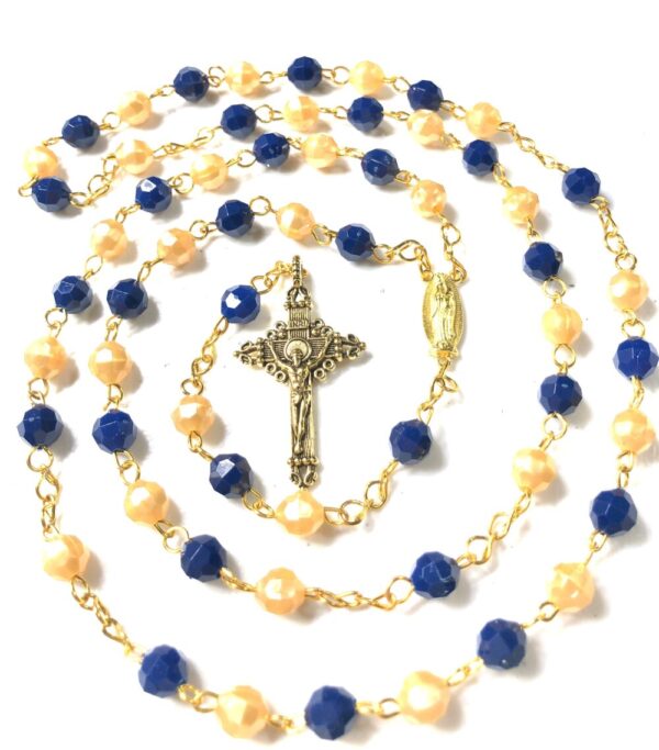 Handmade Blue & Gold Rosary Catholic Gift
