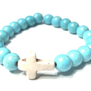 Handmade Off White Cross Turquoise Stretch Bracelet Women Gift