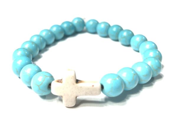Handmade Off White Cross Turquoise Stretch Bracelet Women Gift
