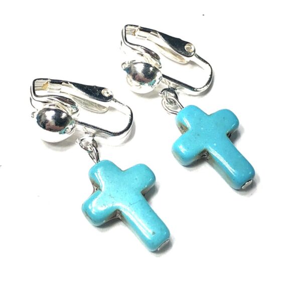 Handmade Turquoise Cross Clip-On Earrings Women