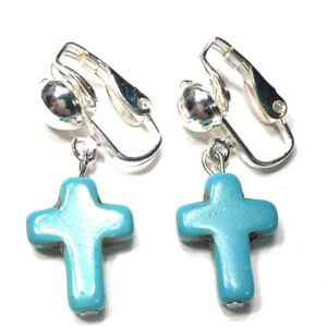 Handmade Turquoise Cross Clip-On Earrings Women
