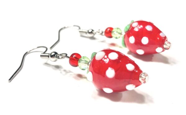 Handmade Red & White Polka Dot Strawberry Glass Earrings Women Gift