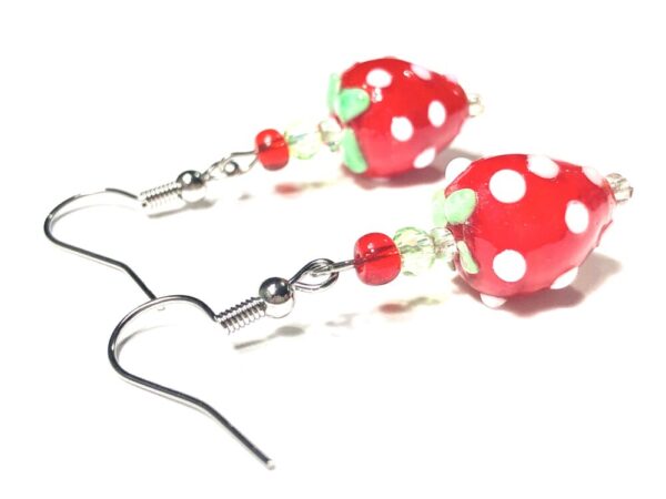 Handmade Red & White Polka Dot Strawberry Glass Earrings Women Gift
