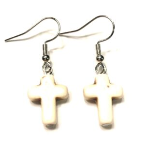 Handmade Off White Cross Earrings Women Religious Gift