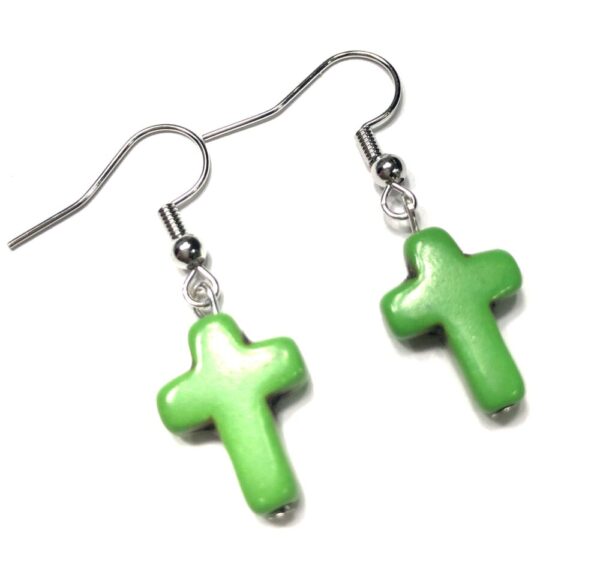 Handmade Green Cross Earrings Women Religious Gift