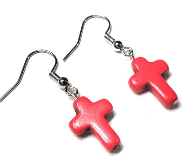 Handmade Pink Cross Earrings Women Gift Religious Easter