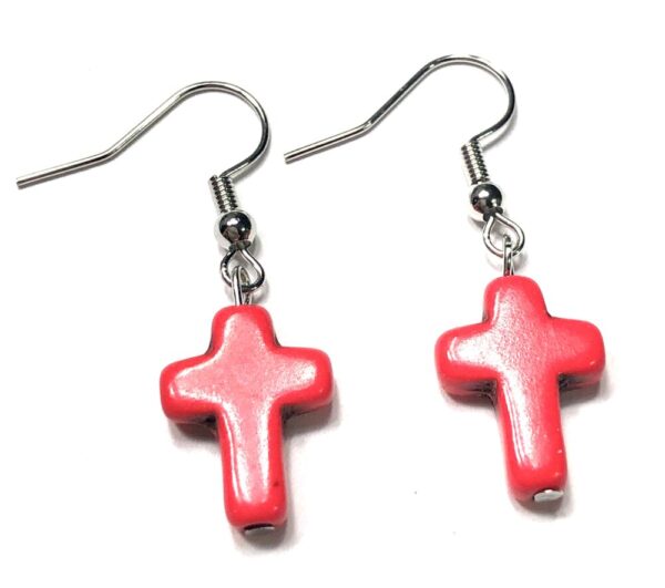 Handmade Pink Cross Earrings Women Gift Religious Easter