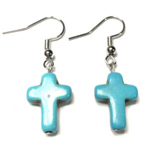 Handmade Turquoise Cross Earrings Women Religious Gift Easter