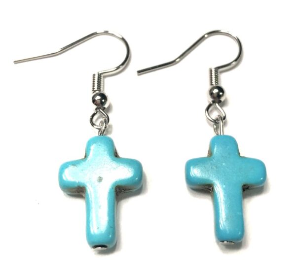Handmade Turquoise Cross Earrings Women Religious Gift Easter