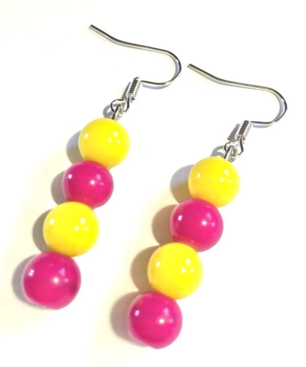 Handmade Bright Pink & Yellow Earrings Women Gift
