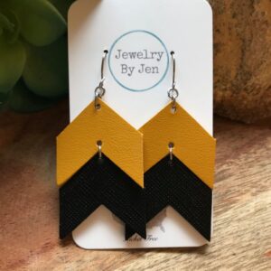 Double Chevron Earrings: Mustard & Black