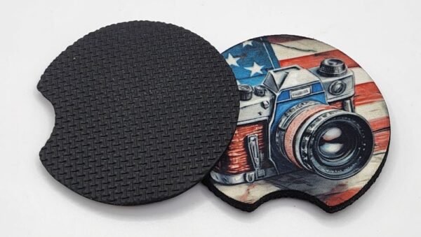 Car Coasters Set of 2 American Flag Camera Photographer