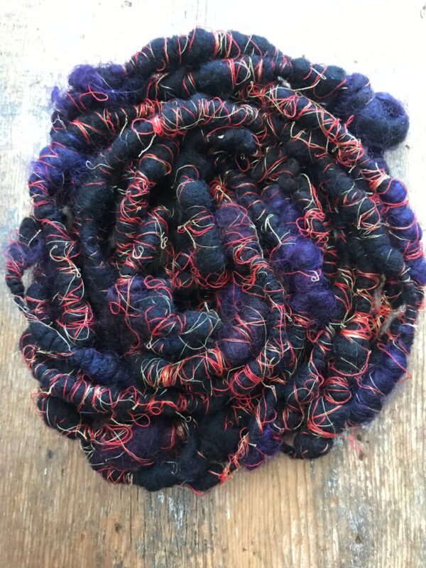 Vesuvius wrapped art yarn coils, 7 yards