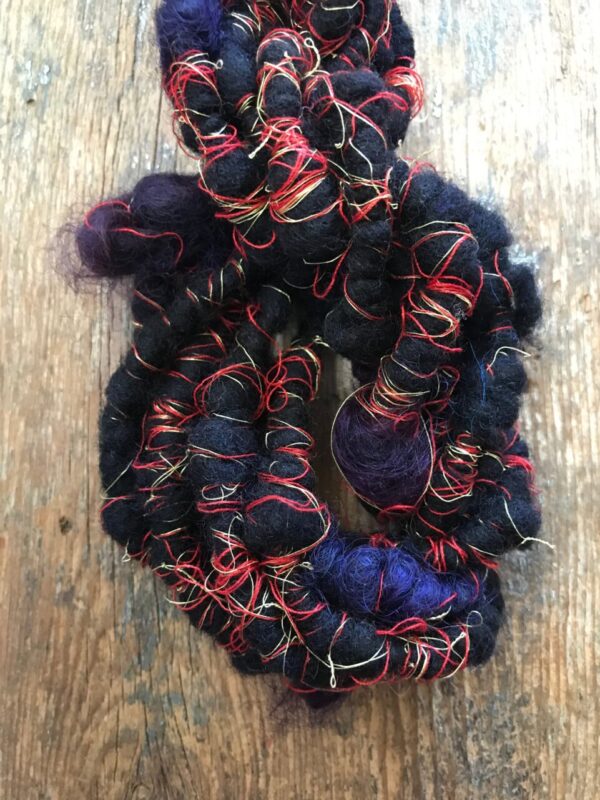 Vesuvius wrapped art yarn coils, 4 yards