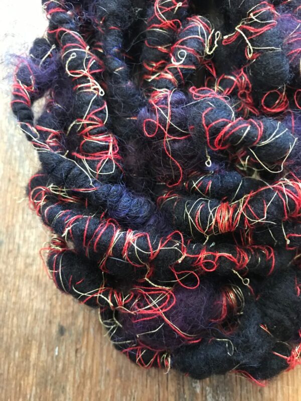 Vesuvius wrapped art yarn coils, 4 yards