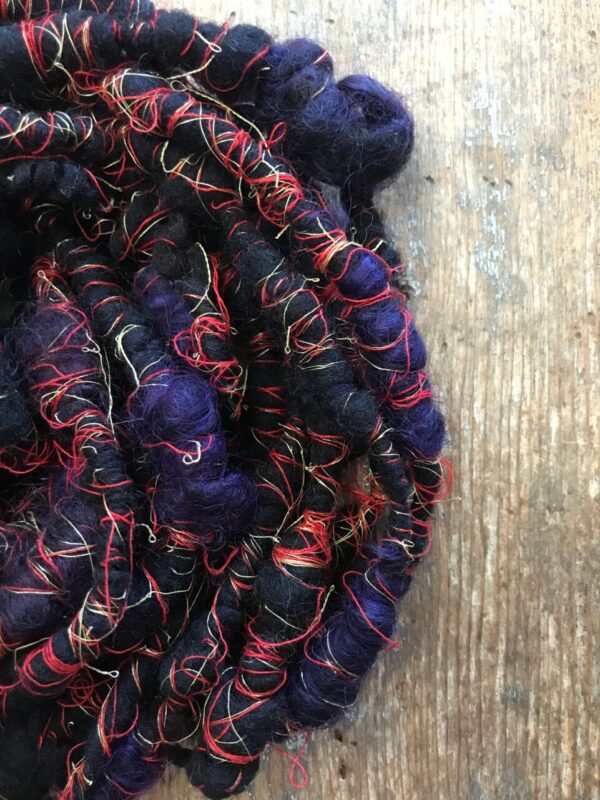 Vesuvius wrapped art yarn coils, 4 yards