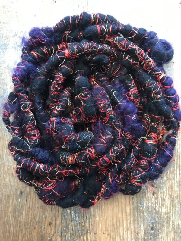 Vesuvius wrapped art yarn coils, 4 yards