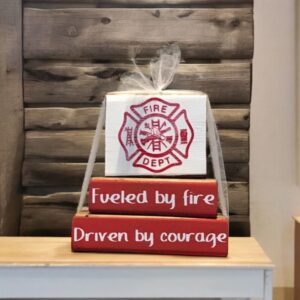 Fireman Stacker Blocks | Fueled By Fire Driven By Courage | Firefighter Decor | Fireman Decor