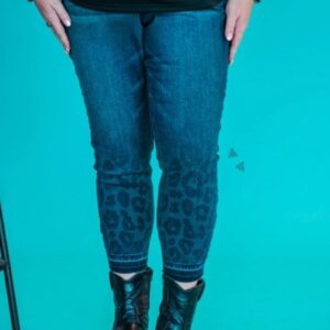 Super Comfy Skinny Style Leopard Hem Jeans