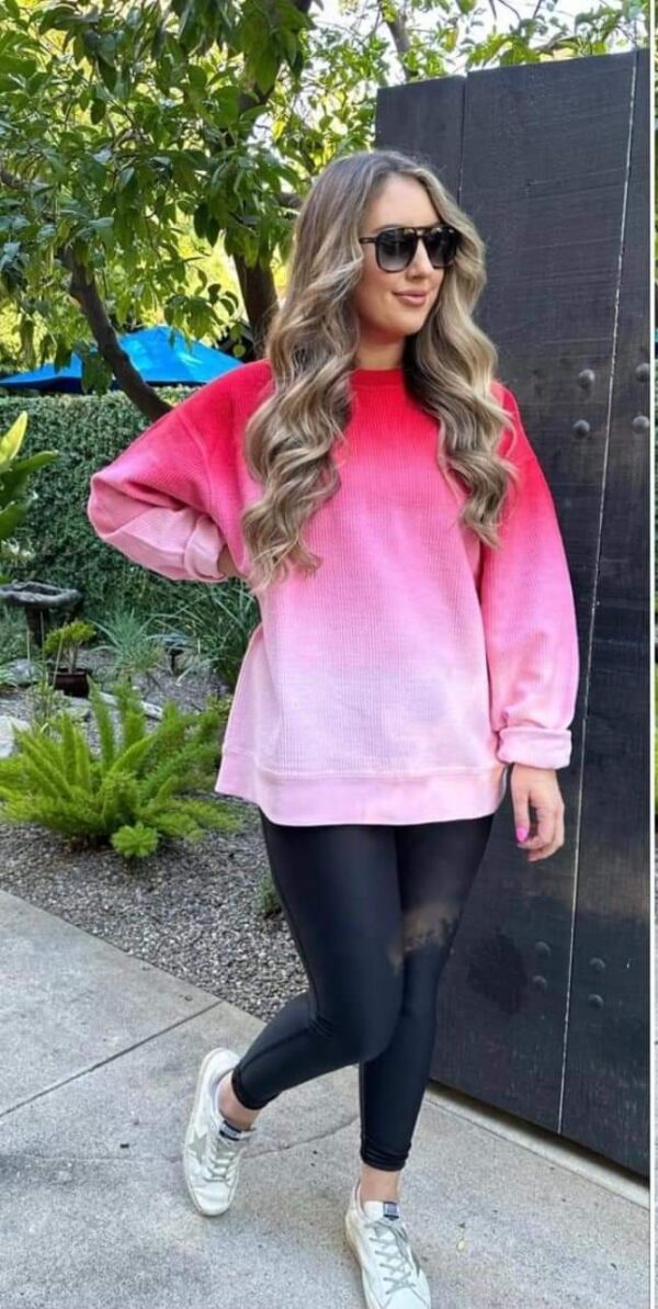 Red & Pink Ombre Corded Crew