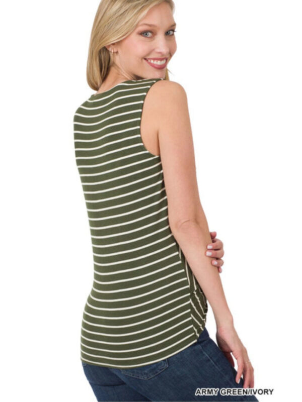 STRIPED KNOT-FRONT SLEEVELESS TOP