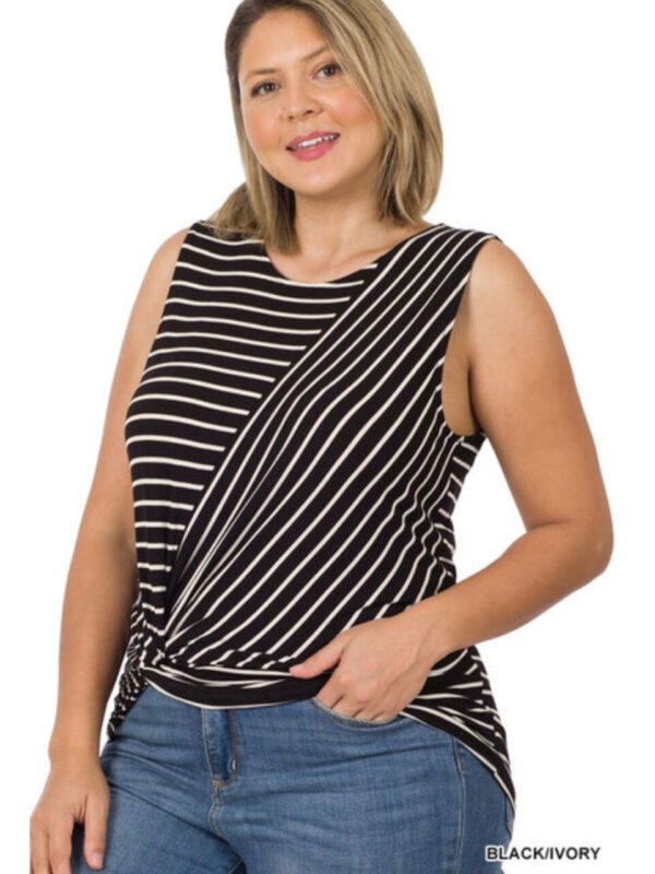 STRIPED KNOT-FRONT SLEEVELESS TOP