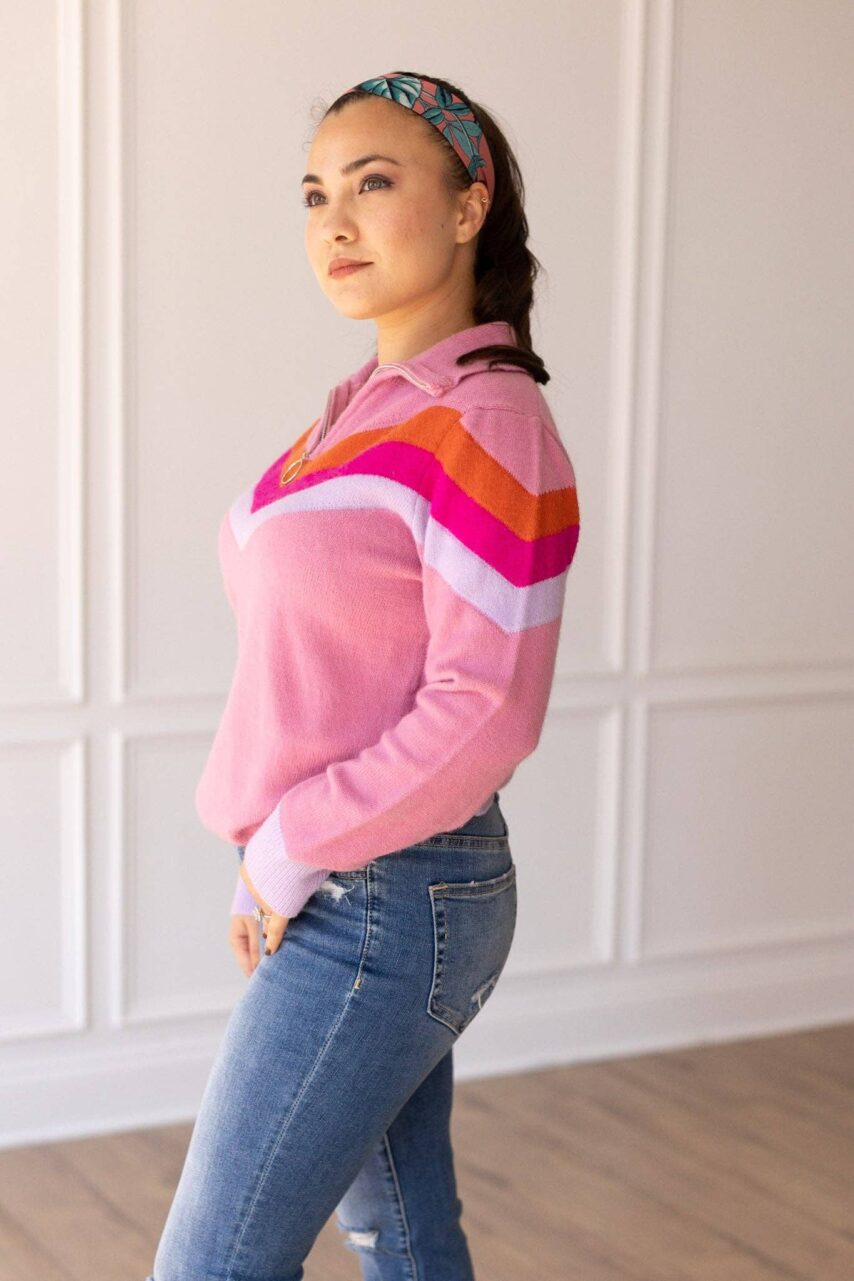 Vintage Vibes Pink Quarter Zip Sweater – Shop Iowa