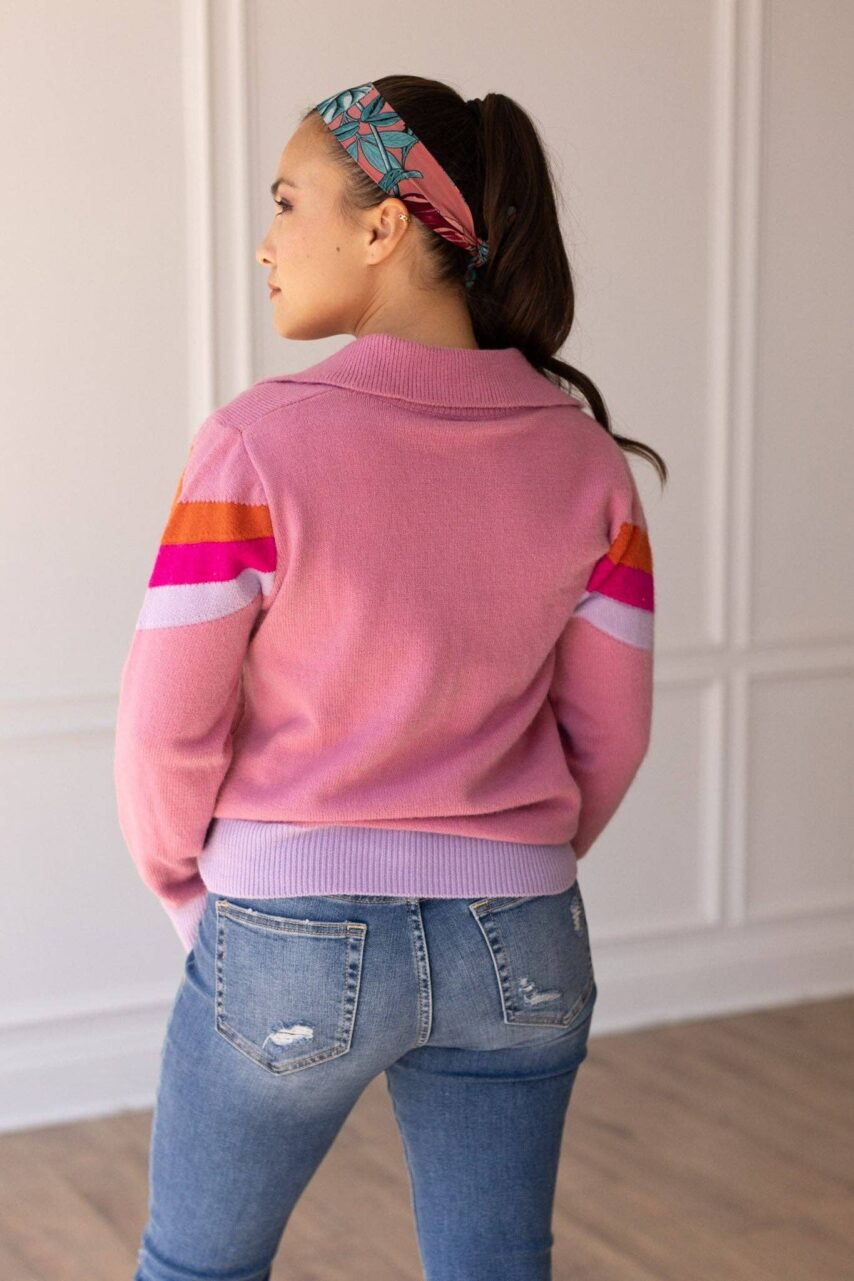 Vintage Vibes Pink Quarter Zip Sweater – Shop Iowa