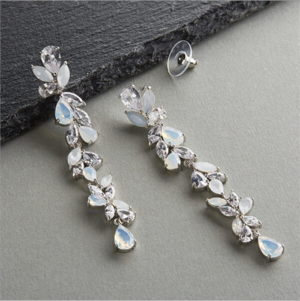 Cubic Zirconia and Opal Long Statement Dangle Earrings