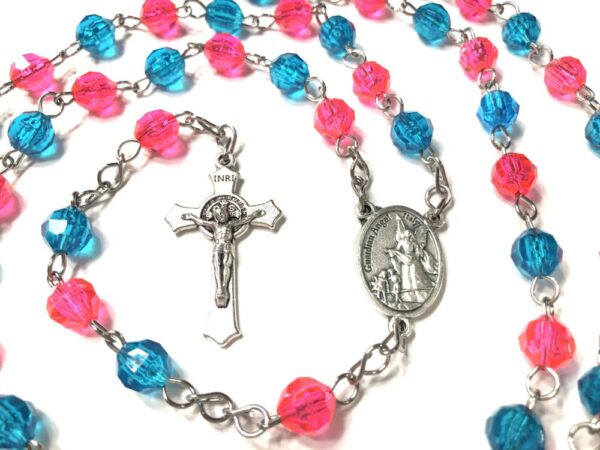 Handmade Bright Pink & Turquoise Rosary Catholic Gift