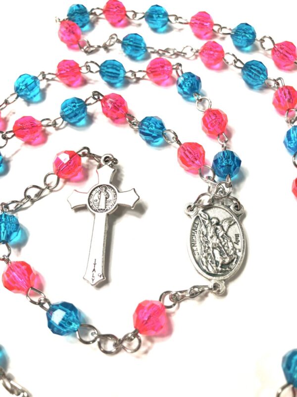Handmade Bright Pink & Turquoise Rosary Catholic Gift