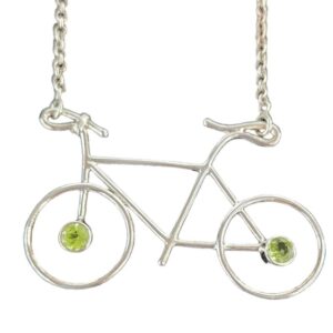 Green Peridot Bike sterling silver necklace