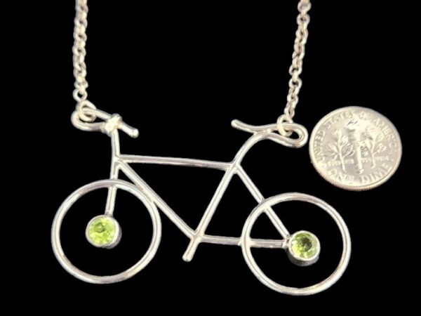 Green Peridot Bike sterling silver necklace