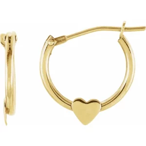 14k gold small hoop earrings with hearts– 10.5 MM x 10.5 MM