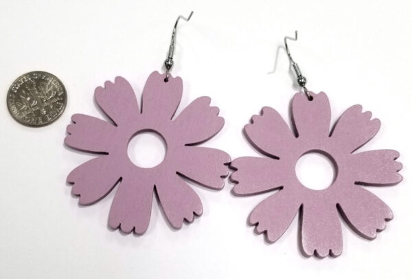 Large Purple flower earrings –wood and stainless steel