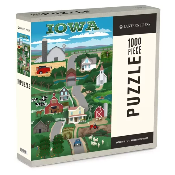 1000 Piece Puzzle Iowa, Retro Style Countryside