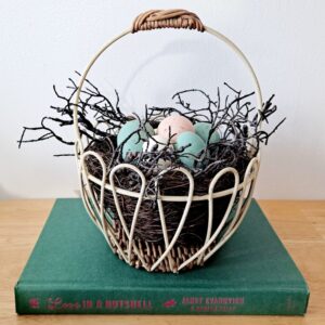 Farm eggs in wire basket