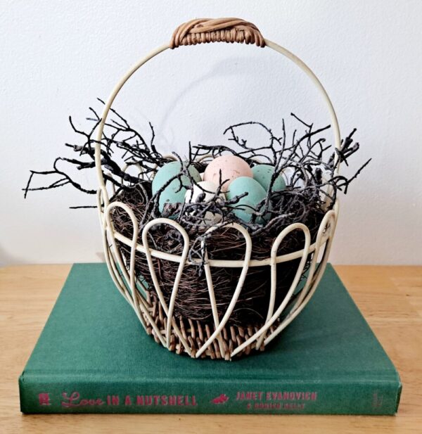 Farm eggs in wire basket