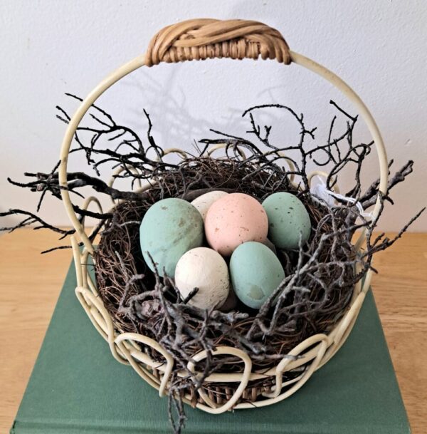 Farm eggs in wire basket