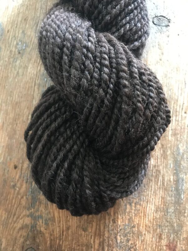 Handspun dark brown shetland wool  2 ply bulky yarn, 51 yards