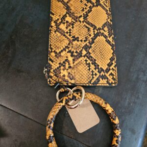 Vegan Leather Mustard Snake Print Key Ring with Wallet