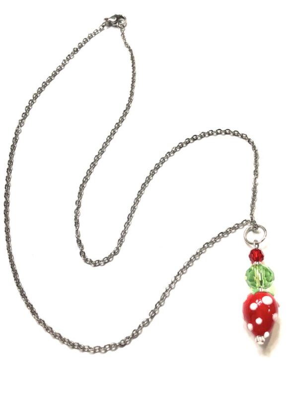 Handmade Strawberry Green Red Polka Dot Pendant Necklace Women Gift Summer