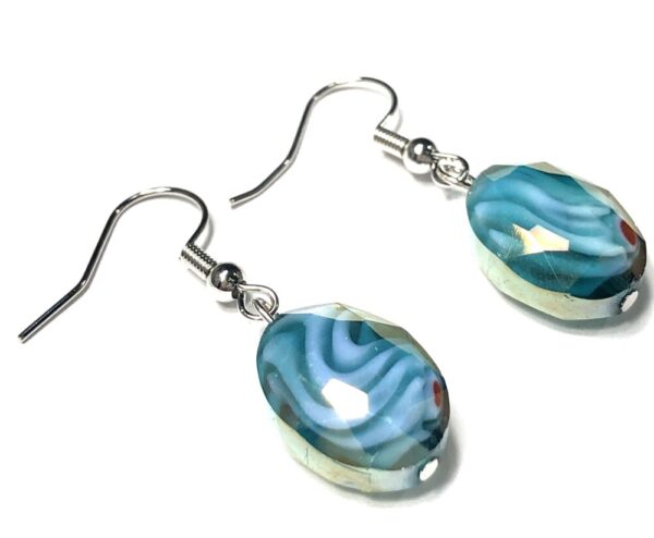 Handmade Turquoise Glass Faceted Oval Earrings Women Gift