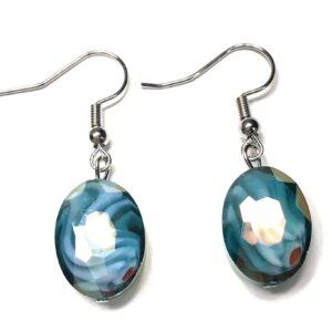 Handmade Turquoise Glass Faceted Oval Earrings Women Gift