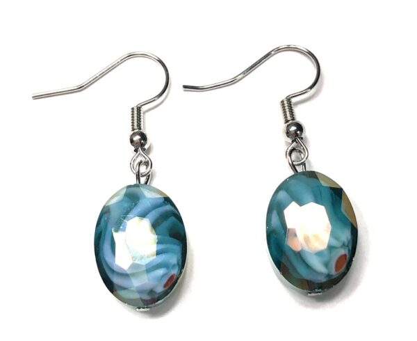 Handmade Turquoise Glass Faceted Oval Earrings Women Gift