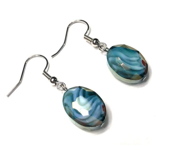 Handmade Turquoise Glass Faceted Oval Earrings Women Gift