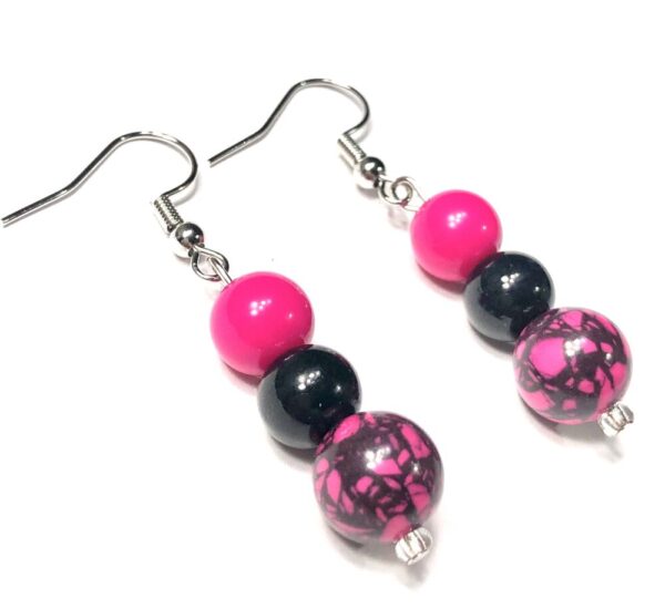 Handmade Pink Black Earrings Women Gift Anniversary Wedding